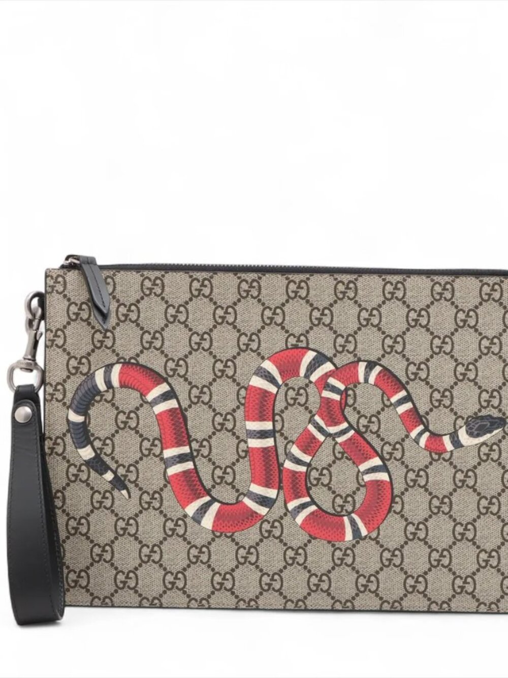 Gucci GG Supreme PVC & leather Clutch bag Beige x black 473904